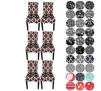 WedDecor Dining Chair Cover, Spandex Stretch Chair Seat Cover, Removable & Washable Chair Slipcover for Kitchen, Wedding, Hotel, Dining Room, Banquet, Highback Chair Protector, 4 Pcs, Brown Trellis