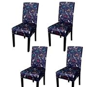 WedDecor Dining Christmas Chair Cover, Spandex Stretch Xmas Chair Seat Cover, Removable & Washable Chair Slipcover for Kitchen, Wedding, Banquet, Highback Chair Protector, 4 Pcs, Blue Reindeer