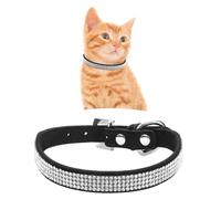 WedDecor Dog Collar Diamante Crystals Band with Rhinestone Safety Closure Buckle Soft PU Leather Adjustable Pet Accessory, Lightweight, Protective Belt for Puppies and Cats, Black, Small