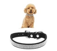 WedDecor Dog Collar Diamante Crystals Band with Rhinestone Safety Closure Buckle Soft PU Leather Adjustable Pet Accessory, Lightweight, Protective Belt for Puppies and Cats, Black, Medium