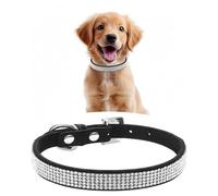 WedDecor Dog Collar Diamante Crystals Band with Rhinestone Safety Closure Buckle Soft PU Leather Adjustable Pet Accessory, Lightweight, Protective Belt for Puppies and Cats, Black, Large