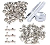 WedDecor Double Cap Tubular Rivets Studs & Tool Kit for Leathercraft, Bags, Belts, Dog Collar, Footwear, Fabric Decoration, DIY Craft Projects, 10mm, Silver, 100pcs