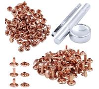 WedDecor Double Cap Tubular Rivets Studs & Tool Kit for Leathercraft, Bags, Belts, Dog Collar, Footwear, Fabric Decoration, DIY Craft Projects, 4mm, Rose Gold, 100pcs