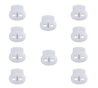 WedDecor Drawstring White Cord Stopper Cord Locks with Bean Twin Hole Button Toggle and Wide Push Buttons for Bags, Paracord, Jackets, Luggage, 10pcs