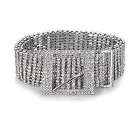 WedDecor Elegant Women's 10 Row Rhinestone Belt, S Size - Sparkly 37mm Wide Silver Metal Belt with Artificial Diamonds, Fashion Accessory for Wedding Dresses, Formal Gowns & Bridal Wear