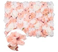 WedDecor Flower Panels Wall Décor Artificial Flowers Romantic Floral Backdrop Hedge Home Decor Wedding Party Photo Background, White and Peach Rose, 1pc, 60 x 40cm