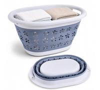 WedDecor Foldable Plastic Oval Laundry Basket 16L Clothes Bin (Grey)