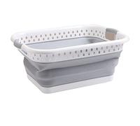 WedDecor Foldable Plastic Oval Laundry Basket 39L Clothes Bin (Grey)