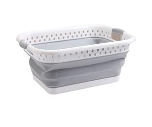 WedDecor Foldable Plastic Oval Laundry Basket 39L Clothes Bin (Grey)