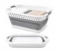 WedDecor Foldable Plastic Oval Laundry Basket 39L Clothes Bin (Grey) | Sturdy Foldable Washing Bin Basket for Clothes Storage, Laundry Room, Bedroom, Bathroom & Home Organisation