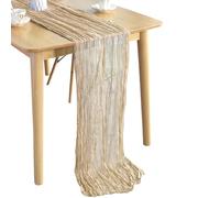 WedDecor Gauze Beige Table Runner - 300cm Wrinkled Polyester Fabric, Boho Dining Table Runner for Wedding Receptions, Christmas, New Year's Eve - Washable - Pack of 1