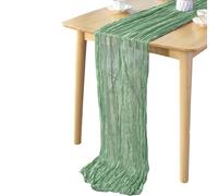WedDecor Gauze Sage Green Table Runner - 400cm Wrinkled Polyester Fabric, Boho Dining Table Runner for Wedding Receptions, Christmas, New Year's Eve - Washable - Pack of 6