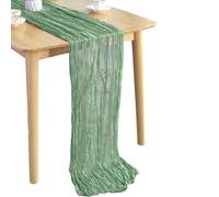 WedDecor Gauze Sage Green Table Runner - 400cm Wrinkled Polyester Fabric, Boho Dining Table Runner for Wedding Receptions, Christmas, New Year's Eve - Washable - Pack of 6