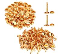 WedDecor Gold, 50 Sets of 14mm Double Cap Rivets, Tubular Metal Studs for DIY Projects, Leather Crafting, Sewing & Clothing Repair - 14mm x 9mm Gold Rivets for Crafts & Repairs