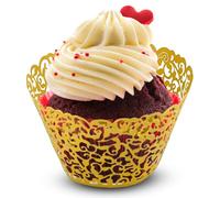 WedDecor Gold Cupcake Wrapper Liners for Muffins, Laser Cut Lace Baking Cups, Elegant Disposable Muffin Holders for Weddings, Engagements, Birthdays, Baby Showers & Holiday Events, 100pcs