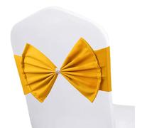WedDecor Gold Elastic Chair Covers Sashes with Buckle Bows, Stretch Chair Cover Band with Buckle Slider, Spandex Chair Sashes for Wedding Parties, Receptions, Banquets, Chair Decoration - 10pcs