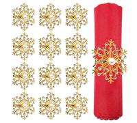 WedDecor Golden Snowflake with Pearl & Diamante Napkin Rings Xmas Serviette Rhinestone Ring Holder for Table Decoration, Christmas, Thanksgiving, Weddings, Halloween, Dinner, 5.5cm, Pack of 6