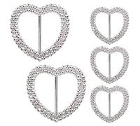 WedDecor Heart Shape Crystal Rhinestone Buckle Chair Sash Ribbon Slider for Wedding Invitation Letter Silver Clothing Ring Wrap Holder for Women Girls, 5pcs