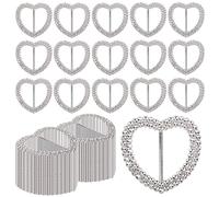 WedDecor Heart Shape Crystal Rhinestone Buckle Chair Sash Ribbon Slider for Wedding Invitation Letter Silver Clothing Ring Wrap Holder for Women Girls, 100pcs