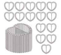 WedDecor Heart Shape Crystal Rhinestone Buckle Chair Sash Ribbon Slider for Wedding Invitation Letter Silver Clothing Ring Wrap Holder for Women Girls, 50pcs