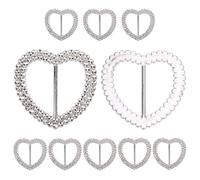 WedDecor Heart Shape Crystal Rhinestone Buckle Chair Sash Ribbon Slider for Wedding Invitation Letter Silver Clothing Ring Wrap Holder for Women Girls, 10pcs