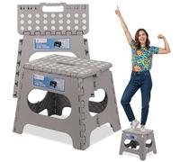 WedDecor Heavy Duty 11 Inch Folding Step Stool for Kids & Adults, Portable Non Slip Plastic Step Up Stool with Carry Handle for Camping, Kitchen, Indoor/Outdoor Use, Holds 330lbs Load, Light Grey