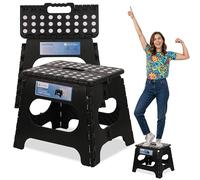 WedDecor Heavy Duty 11 Inch Folding Step Stool for Kids & Adults, Portable Non Slip Plastic Step Up Stool with Carry Handle for Camping, Kitchen, Bathroom, Indoor/Outdoor Use, Holds 330lbs Load, Black