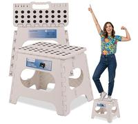 WedDecor Heavy Duty 11 Inch Folding Step Stool for Kids & Adults, Portable Non Slip Plastic Step Up Stool with Carry Handle for Camping, Kitchen, Bathroom, Indoor/Outdoor Use, Holds 330lbs Load, White