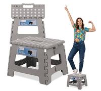WedDecor Heavy Duty 9 Inch Folding Step Stool for Kids & Adults, Portable Non Slip Plastic Step Up Stool with Carry Handle for Camping, Kitchen, Indoor/Outdoor Use, Holds 330lbs Load, Light Grey