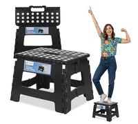 WedDecor Heavy Duty 9 Inch Folding Step Stool for Kids & Adults, Portable Non Slip Plastic Step Up Stool with Carry Handle for Camping, Kitchen, Bathroom, Indoor/Outdoor Use, Holds 330lbs Load, Black