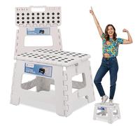 WedDecor Heavy Duty 9 Inch Folding Step Stool for Kids & Adults, Portable Non Slip Plastic Step Up Stool with Carry Handle for Camping, Kitchen, Bathroom, Indoor/Outdoor Use, Holds 330lbs Load, White