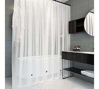 WedDecor Heavy Duty PEVA Shower Curtains with Bottom Magnets Frosty White Shower Curtain Liner Mildew & Mould Resistant With 12 Curtain Hook Waterproof Bath Curtain, 180cm x 180cm