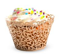 WedDecor Ivory Cupcake Wrappers Laser Cut Pearlescent Floral Design Muffin Wrap Cases Paper Holders for Party Decoration, Wedding, Birthday, Events, 50pcs