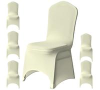 WedDecor Ivory Spandex Chair Cover Stretch Removable Slipcover Dining Room Wedding Decor, Christmas Party, Banquet, Anniversary, Birthday Decoration, 6pcs