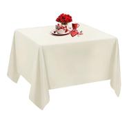 WedDecor Ivory Square Tablecloth 90 x 90 inch Polyester Linen Fabric Table Cover Washable for Indoor Outdoor Dinner, Kitchen Dining, Weddings, Birthday, Anniversary Party Events, Pack of 1
