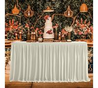 WedDecor Ivory Table Skirt, 14 Feet Pleated Rectangle Polyester Stretchable Tablecloth Cover For Wedding, Dining, Birthday Party, Baby Shower, Restaurant, Banquet, and Special Events Table Decoration