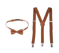 WedDecor Kids Suspenders and Bow Tie Brown 1 to 6 year Old Children - 60cm X 25mm, Adjustable Y Shaped Clip-On Suspenders with Solid Colour Bow Tie for Boys & Girls Fashion Accessory