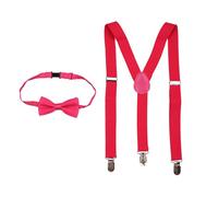 WedDecor Kids Suspenders and Bow Tie Hot Pink 1 to 6 year Old Children - 60mm X 25mm, Adjustable Y Shaped Clip-On Suspenders with Solid Colour Bow Tie for Boys & Girls Fashion Accessory