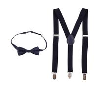 WedDecor Kids Suspenders and Bow Tie Navy 1 to 6 year Old Children - 60mm X 25mm, Adjustable Y Shaped Clip-On Suspenders with Solid Colour Bow Tie for Boys & Girls Fashion Accessory