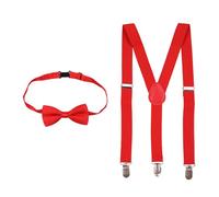 WedDecor Kids Suspenders and Bow Tie Red 1 to 6 year Old Children - 60cm X 25mm, Adjustable Y Shaped Clip-On Suspenders with Solid Colour Bow Tie for Boys & Girls Fashion Accessory