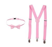 WedDecor Kids Suspenders and Bow Tie Set Light Pink - 65cm X 25mm, Adjustable Y Shaped Clip-On Suspenders with Solid Colour Bow Tie, Boys & Girls Fashion Accessory for All Occasions