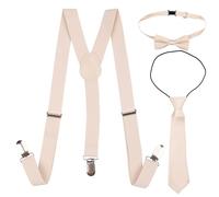 WedDecor Kids Suspenders With Beige Bow Tie and NeckTie Set - 85cm X 25mm, Adjustable Y Shaped Clip-On Suspenders For Boys & Girls - Kids Fashion Accessory for All Occasions