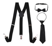 WedDecor Kids Suspenders With Black Bow Tie and NeckTie Set - 85cm X 25mm, Adjustable Y Shaped Clip-On Suspenders For Boys & Girls - Kids Fashion Accessory for All Occasions