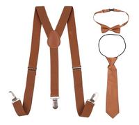 WedDecor Kids Suspenders With Brown Bow Tie and NeckTie Set - 85cm X 25mm, Adjustable Y Shaped Clip-On Suspenders For Boys & Girls - Kids Fashion Accessory for All Occasions