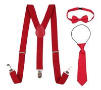 WedDecor Kids Suspenders With Burgundy Bow Tie and NeckTie Set - 85cm X 25mm, Adjustable Y Shaped Clip-On Suspenders For Boys & Girls - Kids Fashion Accessory for All Occasions