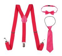 WedDecor Kids Suspenders With Hot Pink Bow Tie and NeckTie Set - 85cm X 25mm, Adjustable Y Shaped Clip-On Suspenders For Boys & Girls - Kids Fashion Accessory for All Occasions