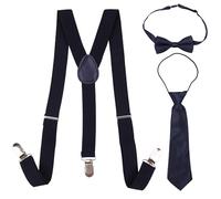 WedDecor Kids Suspenders With Navy Bow Tie and NeckTie Set - 85cm X 25mm, Adjustable Y Shaped Clip-On Suspenders For Boys & Girls - Kids Fashion Accessory for All Occasions