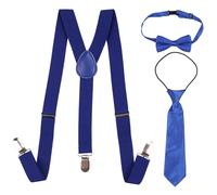 WedDecor Kids Suspenders With Royal Blue Bow Tie and NeckTie Set - 85cm X 25mm, Adjustable Y Shaped Clip-On Suspenders For Boys & Girls - Kids Fashion Accessory for All Occasions