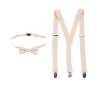 WedDecor Kids Suspenders With Solid Beige Bow Tie and NeckTie Set - 85cm X 25mm, Adjustable Y Shaped Clip-On Suspenders For Boys & Girls - Kids Fashion Accessory for All Occasions