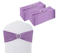 Weddecor Lilac Purple 15cm x 70cm Spandex Chair Bands Sash Tie Bow Elastic Bands with Buckle Slider for Wedding Party Chair Covers Decoration Events Supplies (Pack of 25)
